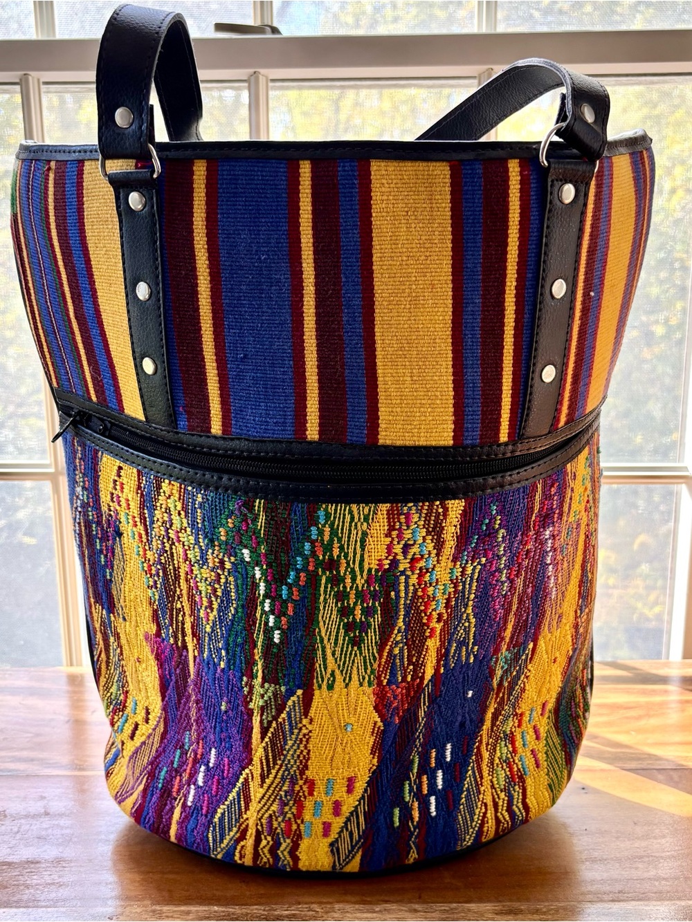 Multicolor Woven Bucket Tote Bag